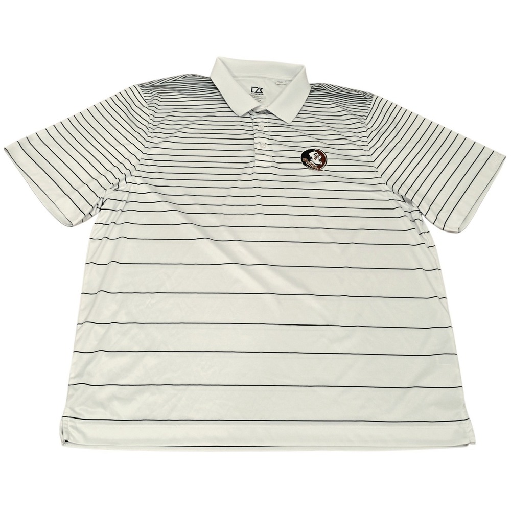 Cutter & Buck Florida State Seminoles Polo Mens XXL White Stripe DryTec FSU
